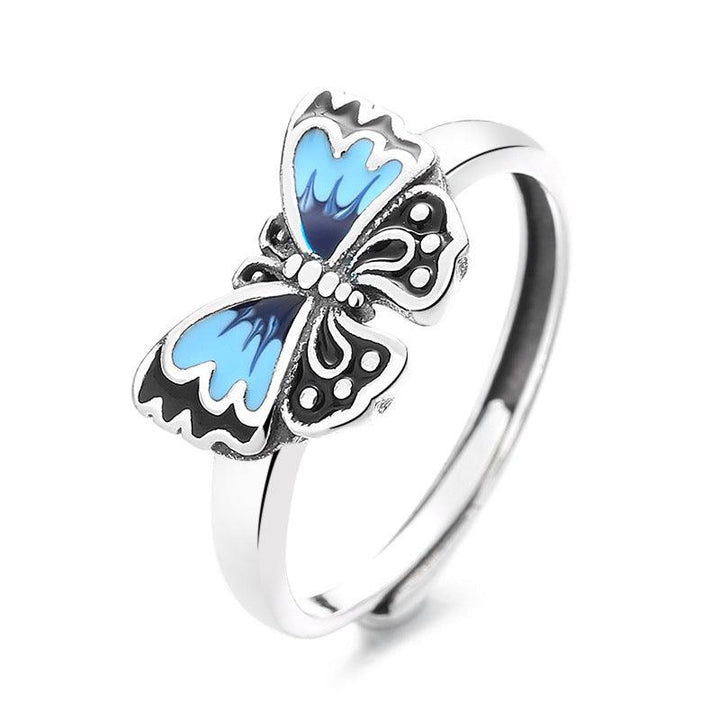 Women's S925 Sterling Silver Color Matching Epoxy Butterfly Ring - Trendha