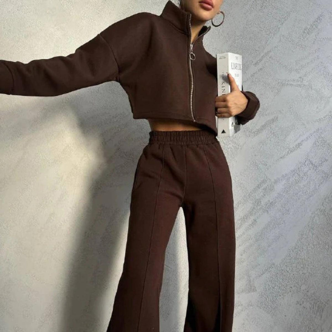Women's Solid Color Round Neck Pullover Long Sleeve Sweater Trousers Suit - Trendha