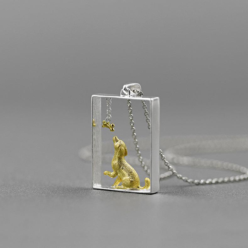Women's Sterling Silver Pendant Cute Golden Retriever Necklace - Trendha