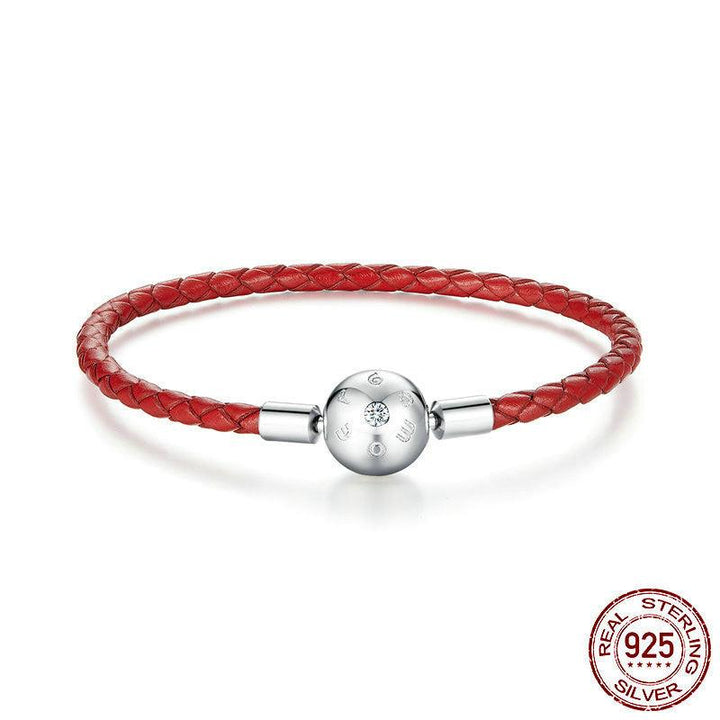 Women's Sterling Silver Red Rope PU Leather Bracelet - Trendha