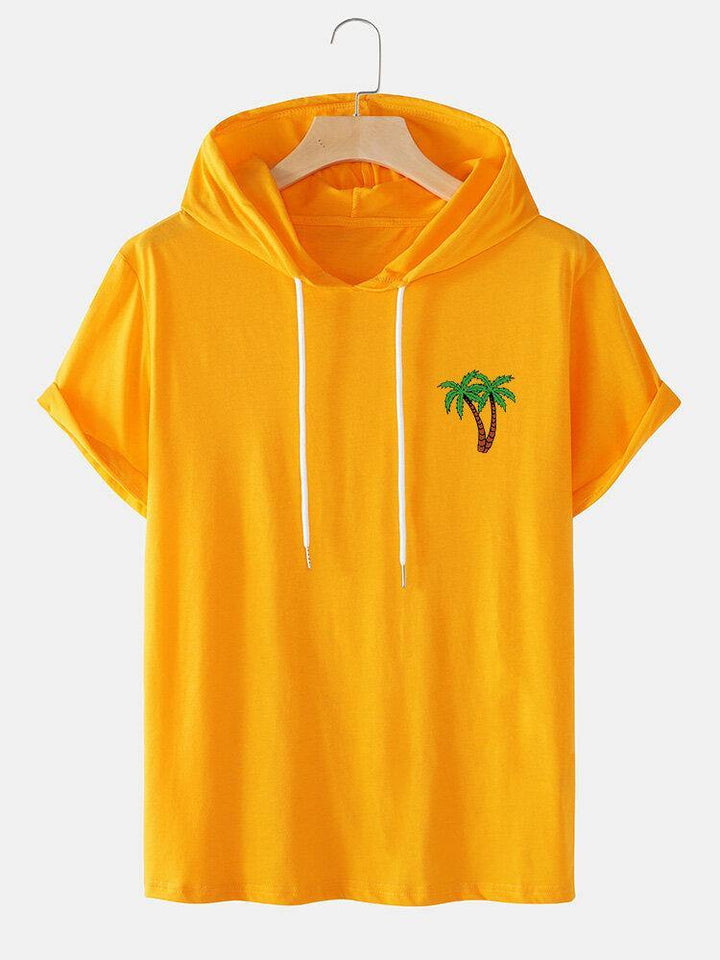 Mens Coconut Tree Hooded Chest Print Casual T-Shirts - Trendha