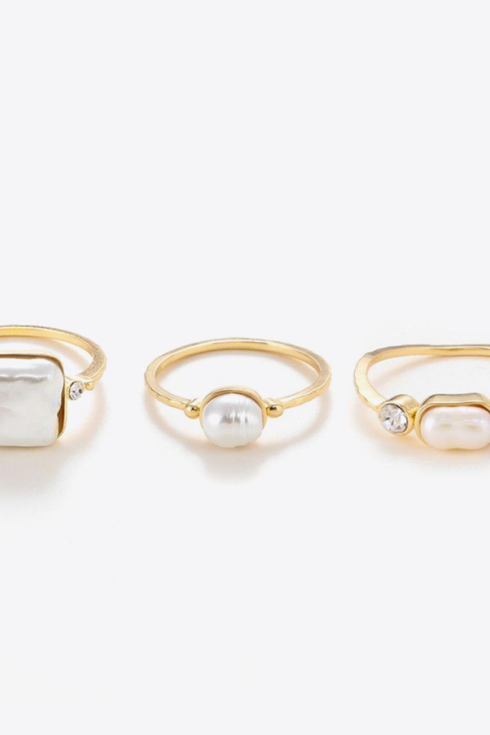 Pearl 18K Gold-Plated Ring Set - Trendha