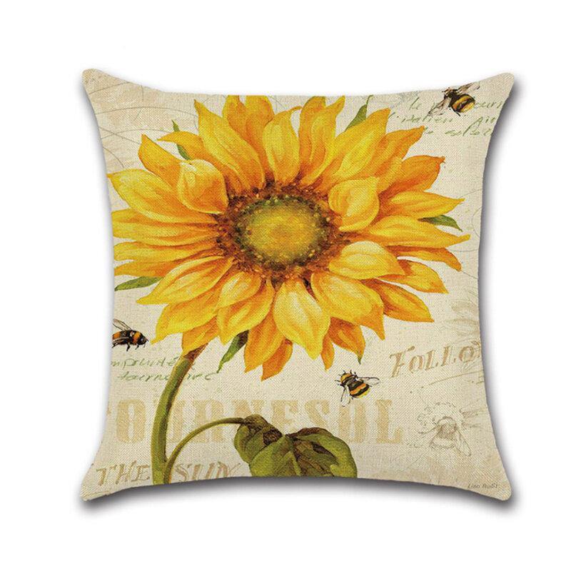18 X 18 Inches Sunflower Throw Pillow Case Green Cushion Cover Cotton Linen Decorative Pillows Covers - Trendha