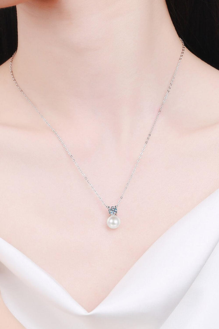 925 Sterling Silver Freshwater Pearl Moissanite Necklace - Trendha