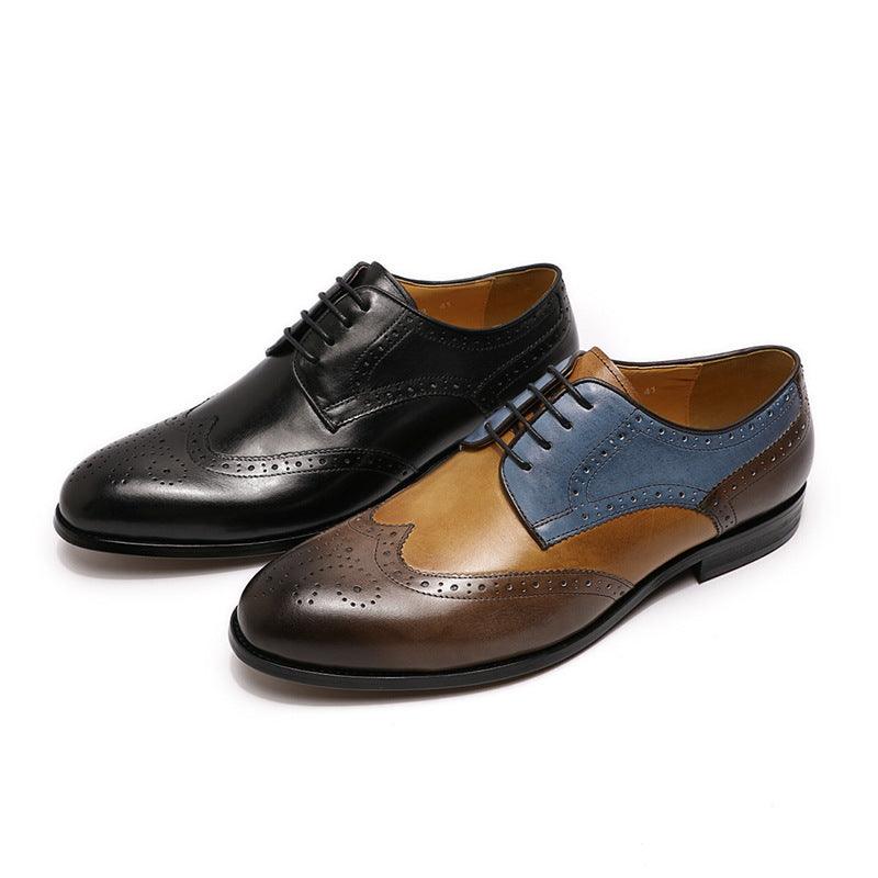 Leather Casual Men's Shoes With Color Matching Laces - Trendha