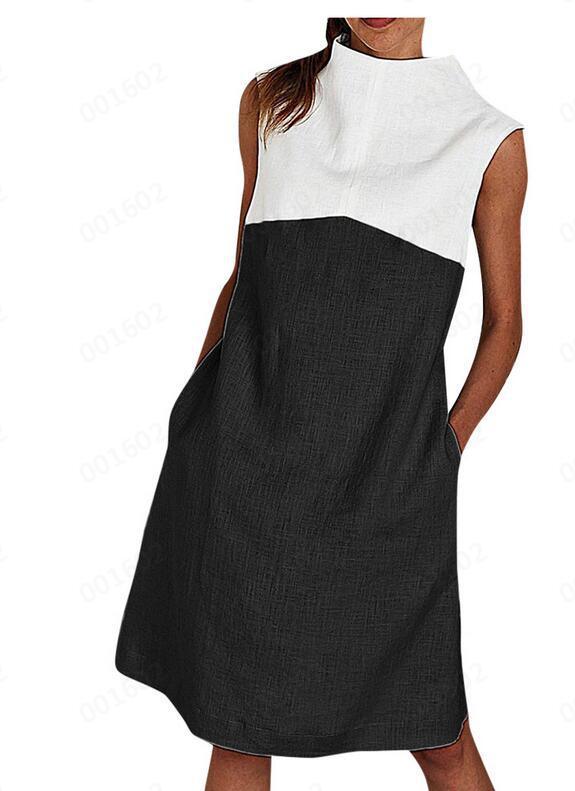 Sleeveless contrast pocket loose dress - Trendha