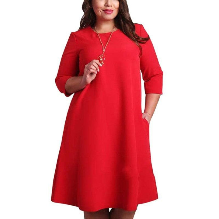 Solid Color Round Neck Sleeves Plus Size Dress - Trendha
