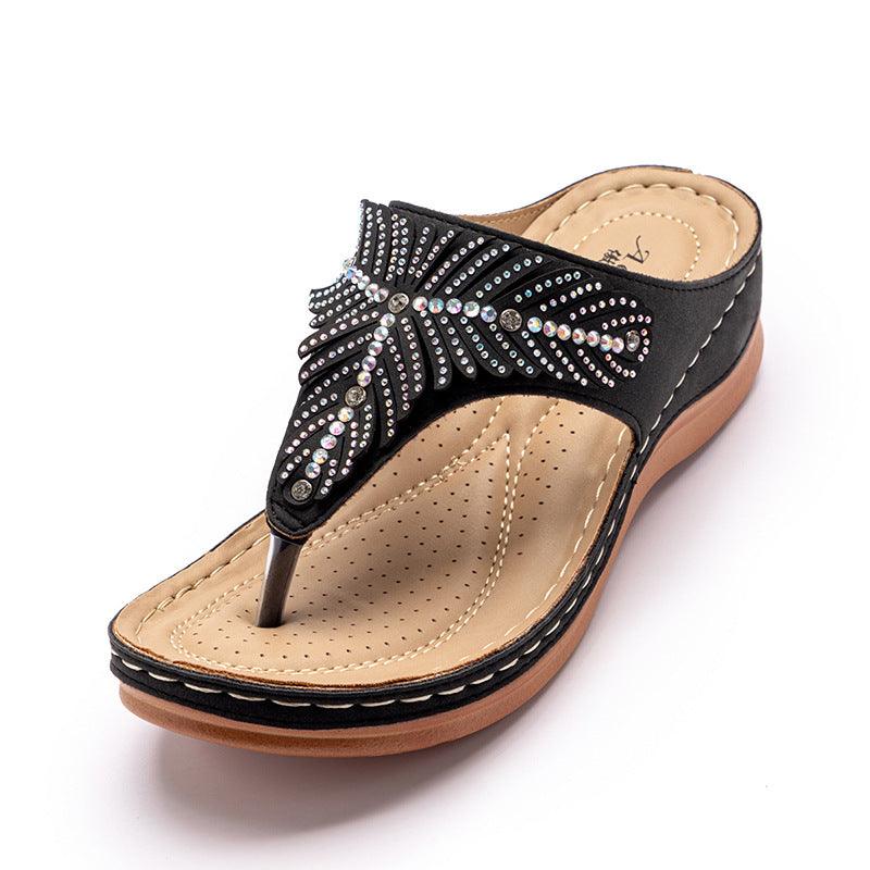 Fashion Rhinestone Wedge Sandals Foreign Trade Leisure Vacation Flip Flops - Trendha