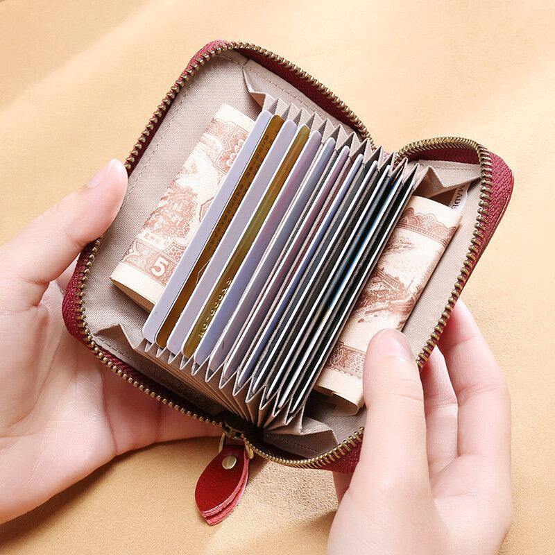 Women 12 Card Slots Rfid Genuine Leather Short Zipper Coin Purse Wallet - Trendha