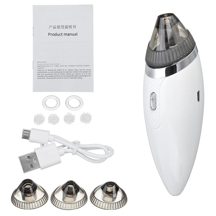 Electric Blackhead Remover 2 Levels Rechargeable Pore Strong Vacuum Suction Face Skin Care Cleaner with 4 Tips - Trendha