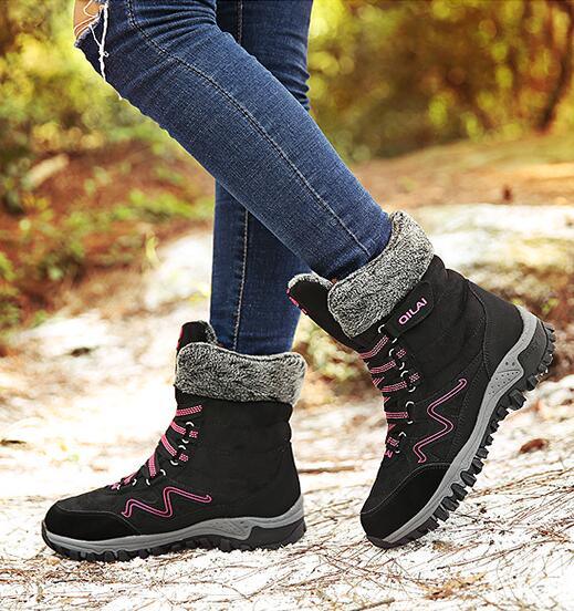 Autumn and winter outdoor snow boots female ski boots Travel boots hiking shoes in the tube warm and velvet cotton shoes - Trendha