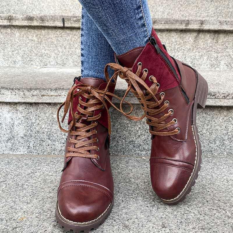 Square heel lace-up Martin boots - Trendha