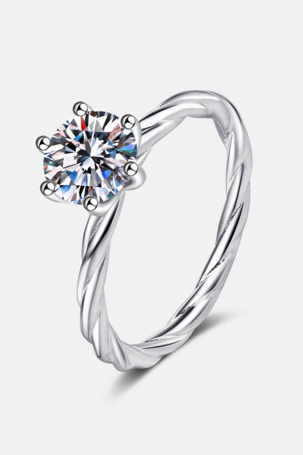 1 Carat Moissanite 6-Prong Twisted Ring - Trendha