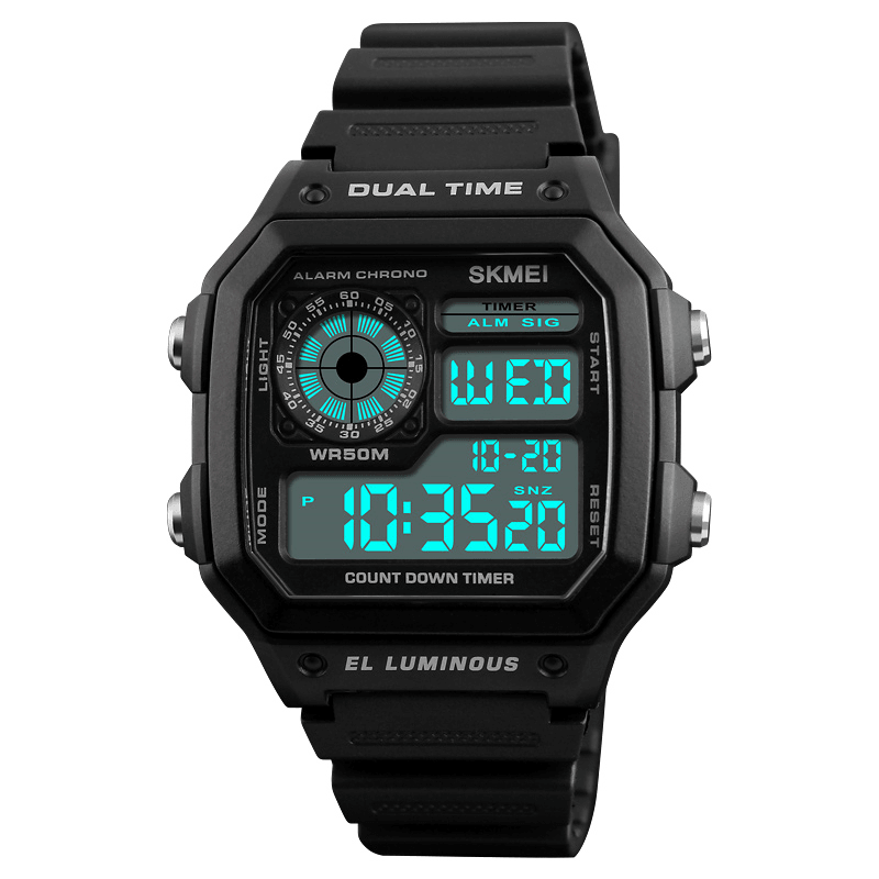 SKMEI 1299 Countdown Alarm Stainless Steel Waterproof Digital Watch - Trendha