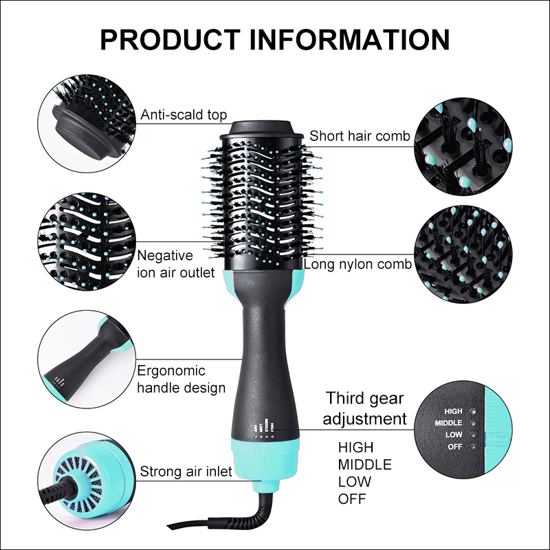 3 in 1 Pro One Step Hair Blow Dryer and Volumizer Curler Comb Hot Air Brush - Trendha