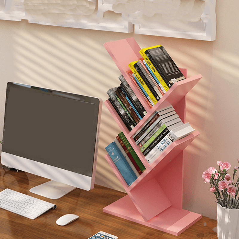 Tree-Shaped Small Bookshelf Multi-Layer Wooden Storage Rack Standing Shelf Household Desktop Bookcase Simple Children'S Room Decor - Trendha