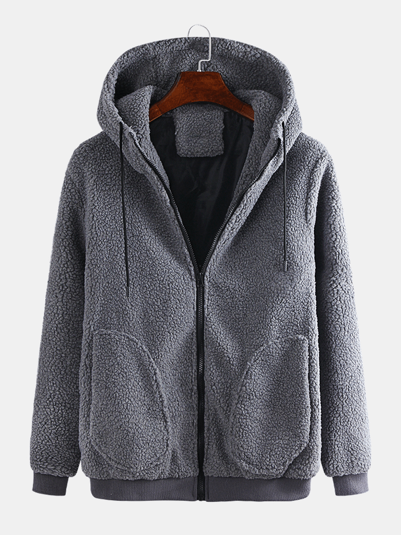 Mens New Zipper Cardigan Casual Loose Particle Velvet Short Hooded Coats - Trendha