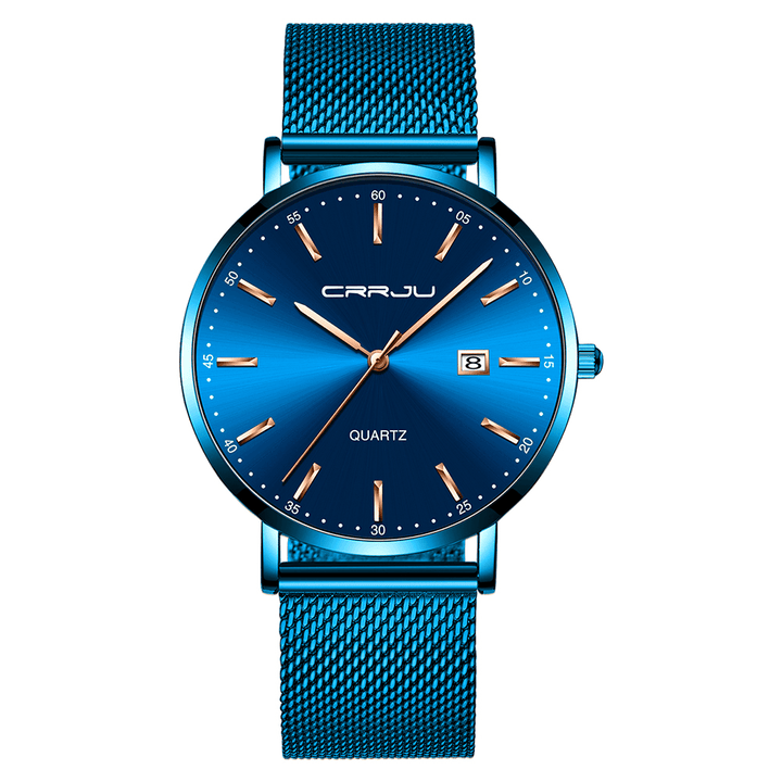 CRRJU 2161 Business Style Date Display Luxury Blue Dial Full Steel Strap Men Quartz Watch - Trendha