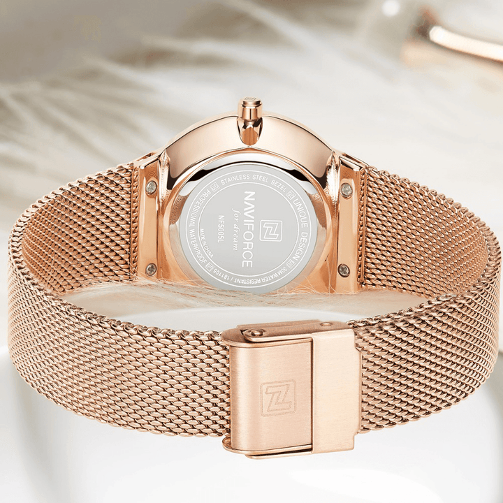 NAVIFORCE 5005 Crystal Casual Style Ladies Wrist Watch Waterproof Stainless Steel Band Quartz Watch - Trendha