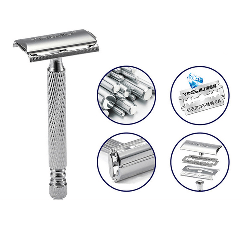 Traditional Handle Double Edges Safety Razor Manual Beard Care Stainless Steel Shaver Shaving Tool - Trendha