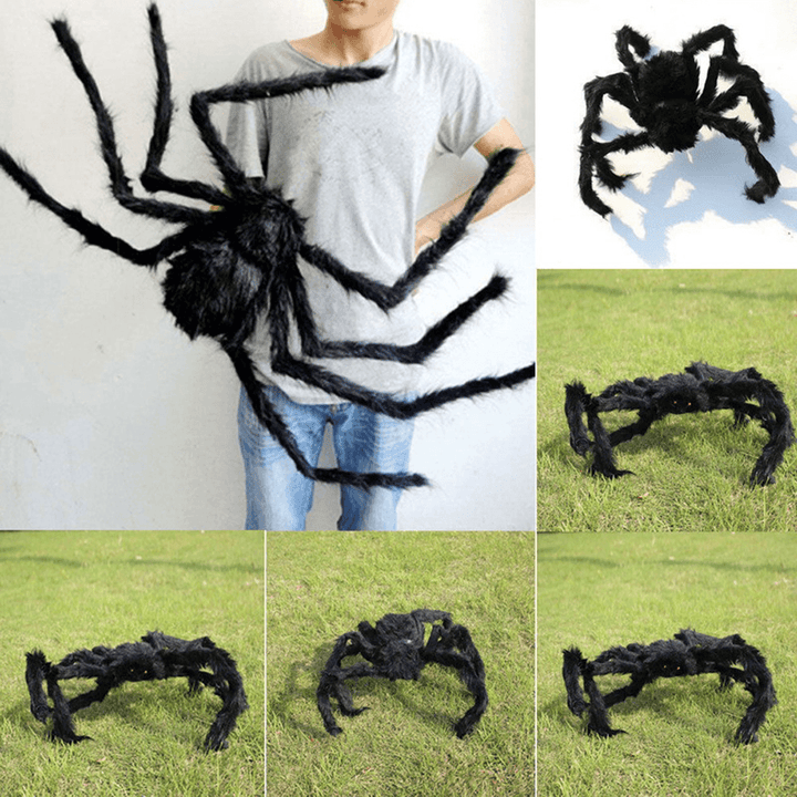Halloween Black Plush Giant Spider Realistic Hairy Spider Haunted House Prop Halloween Party Scary Decoration - Trendha