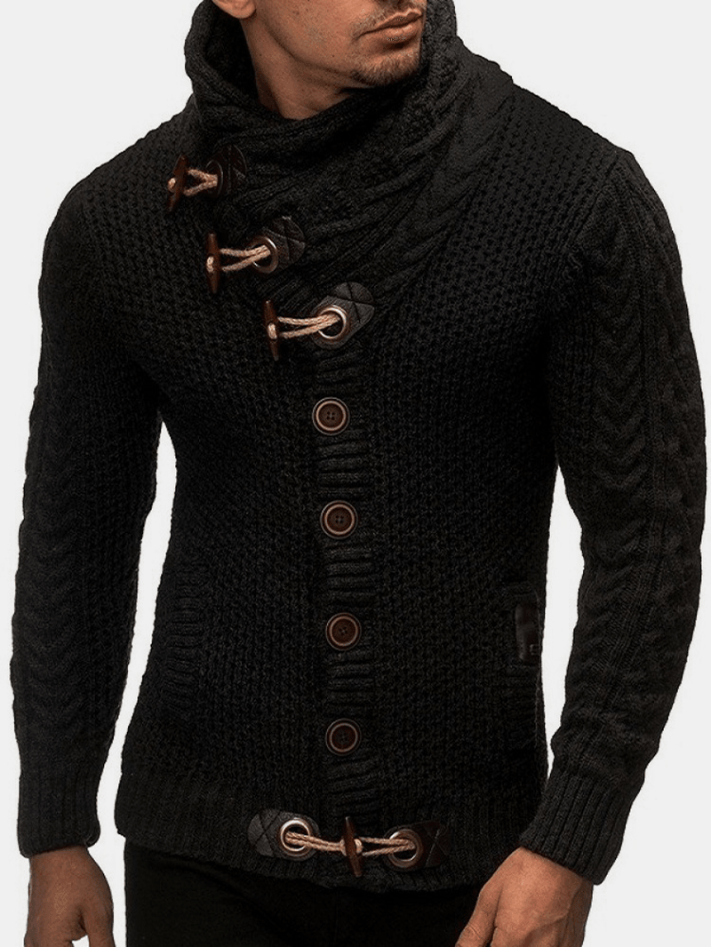 Mens Solid Color Knitted High Neck Single-Breasted Sweater Cardigans - Trendha