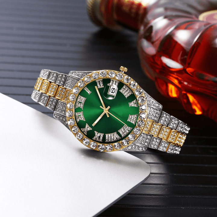 Fashion 2 Pcs/Set Alloy Diamond Business Watch Decorated Pointer Quartz Watch Bracelet - Trendha