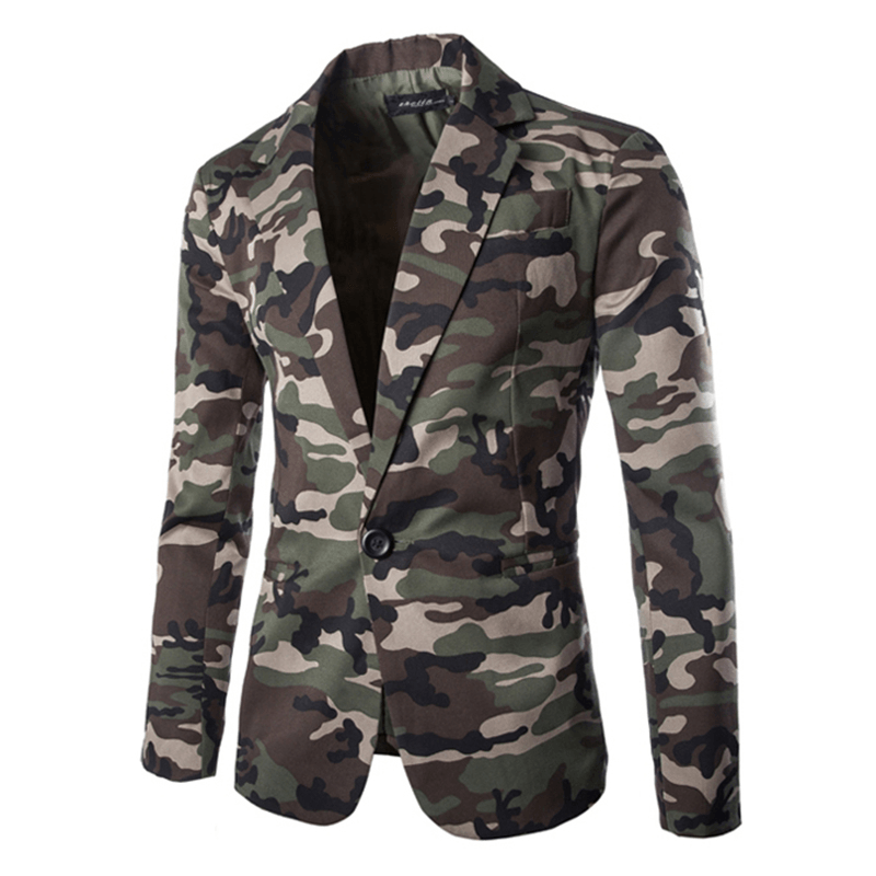 Mens Casual Fashion Camouflage Printing Single Breasted Slim Long Sleeve Suits - Trendha