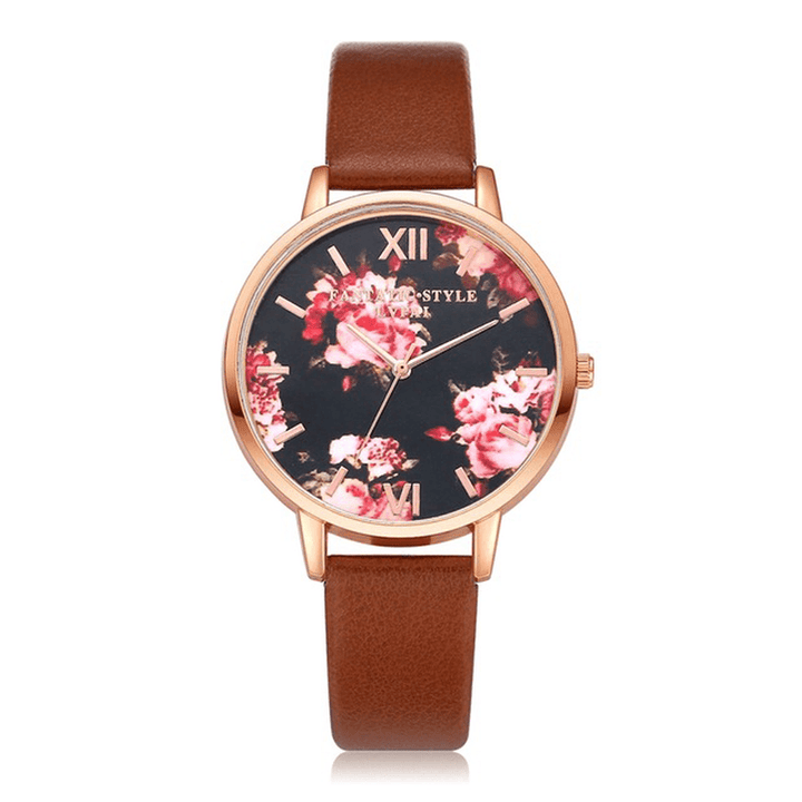 LVPAI P086 Flower Display Elegant Design Ladies Wrist Watch PU Leather Band Quartz Watch - Trendha