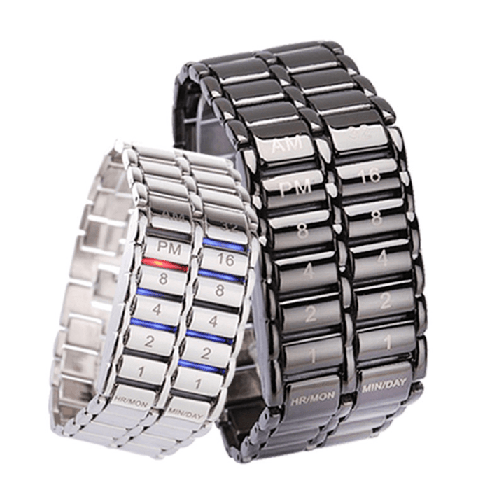 LED Display Couple Watch Luminous Calendar Electronic Digital Watches Metal Chain Watch - Trendha
