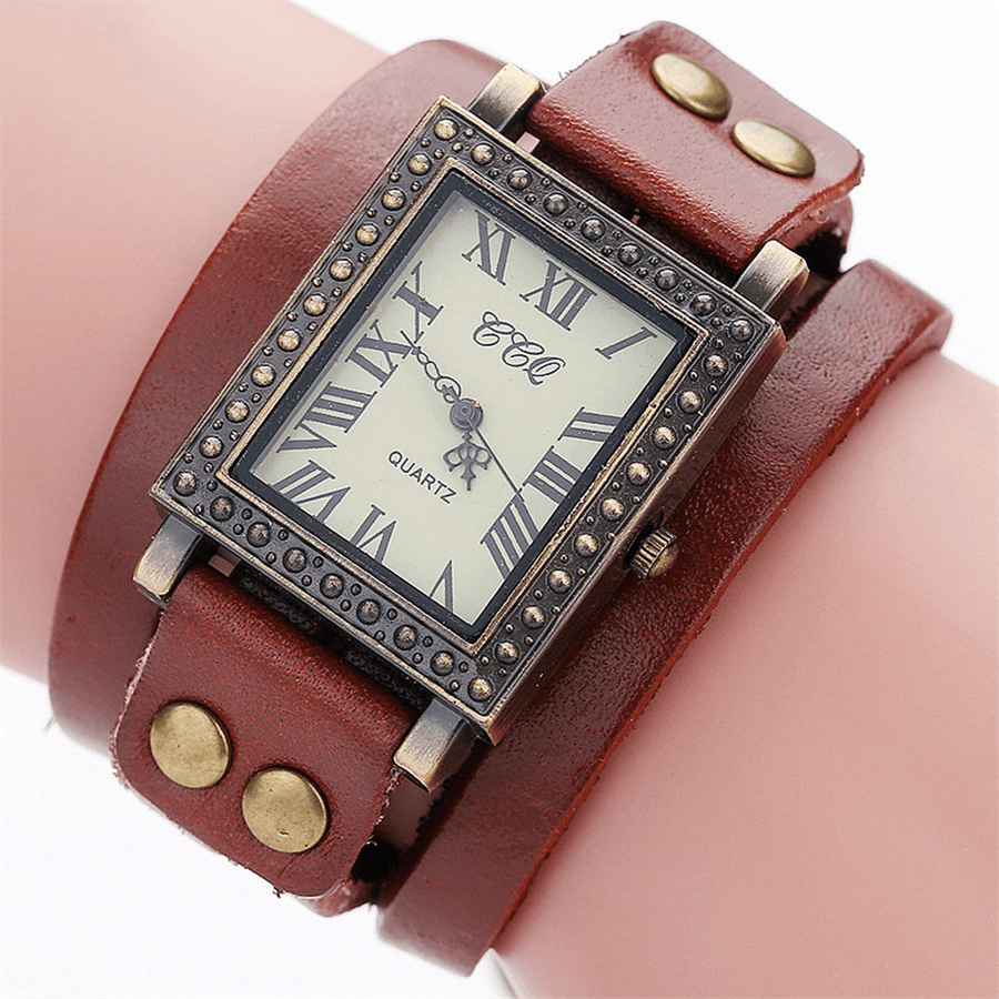 Vintage Retro Style Men Watch Rectangle Dial Adjustable Leather Strap Two Clasp Women Quartz Watch - Trendha