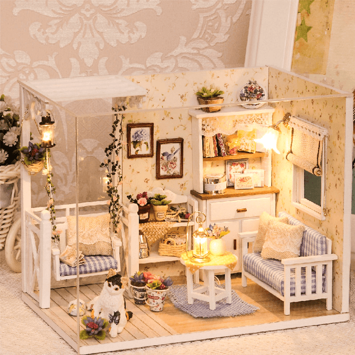 Cuteroom 3013 Cat Diary Doll House DIY Cabin with Dust Cover Music Motor - Trendha