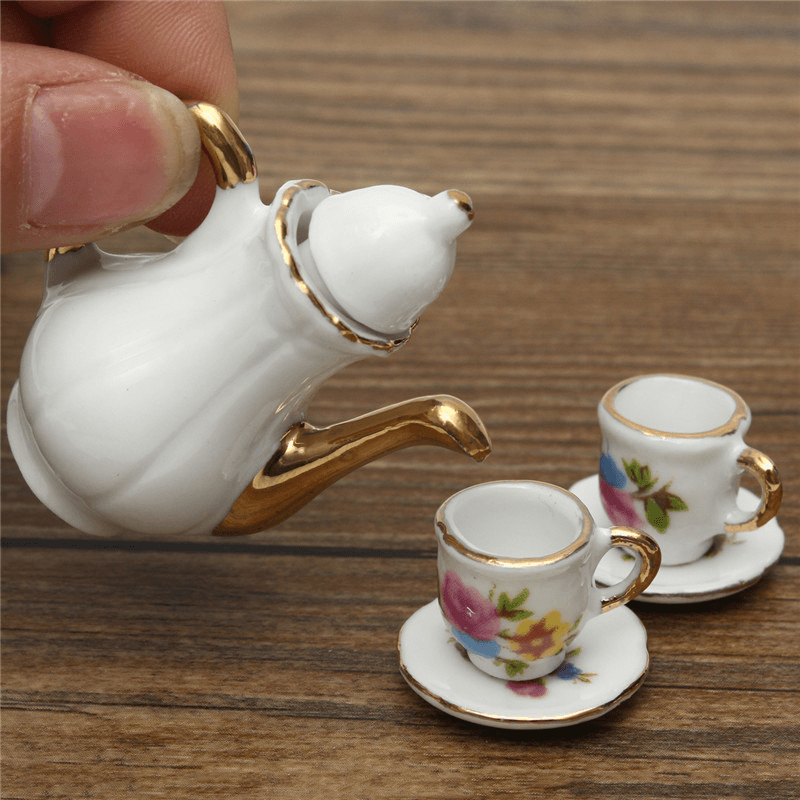 8Pcs Porcelain Vintage Tea Sets Teapot Coffee Retro Floral Cups Doll House Decor Toy - Trendha