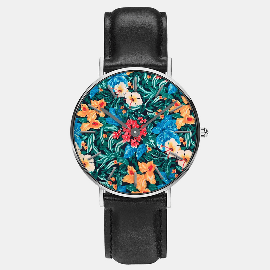 Ultra Thin Oil Painting Women Casual Elegant Wrist Watch Flower Leaf Quartz Watch - Trendha