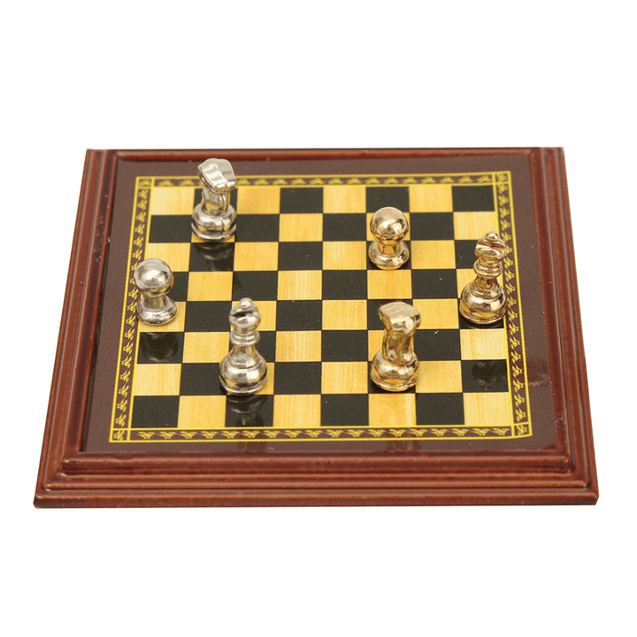 1:12 Scale Dollhouse Miniature Metal Chess Set Board Toys Home Room Ornaments - Trendha