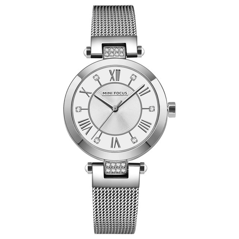 MINI FOCUS MF0215L Casual Rome Number Design Waterproof Mesh Steel Quartz Watch Women Watch - Trendha