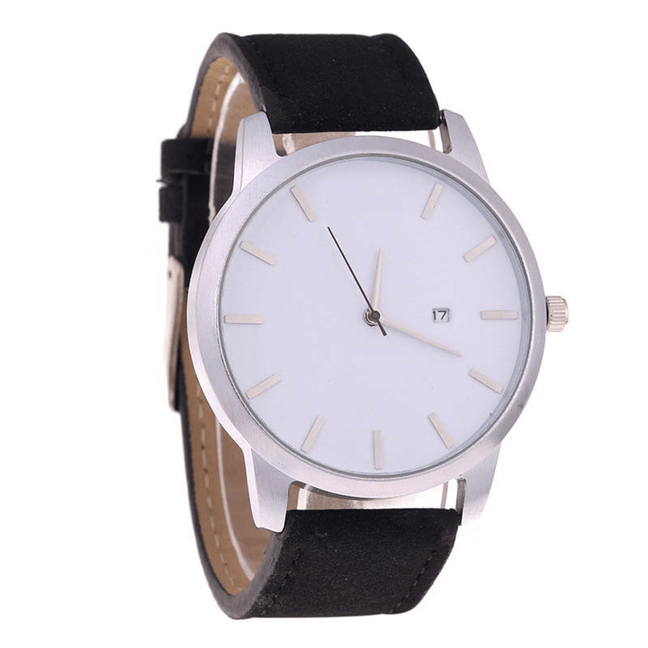 Casual Fashion Big Dial with Calendar Matte PU Leather Strap Men Wristwatch Quartz Watch - Trendha