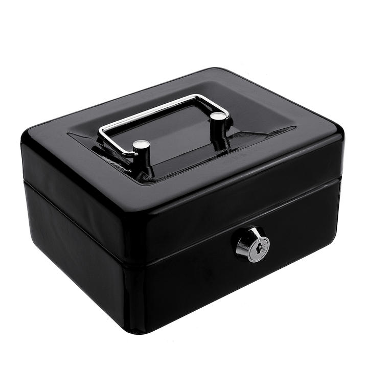 Mini Portable Money Safe Storage Case Black Sturdy Metal with Coin Tray Cash Carry Box - Trendha