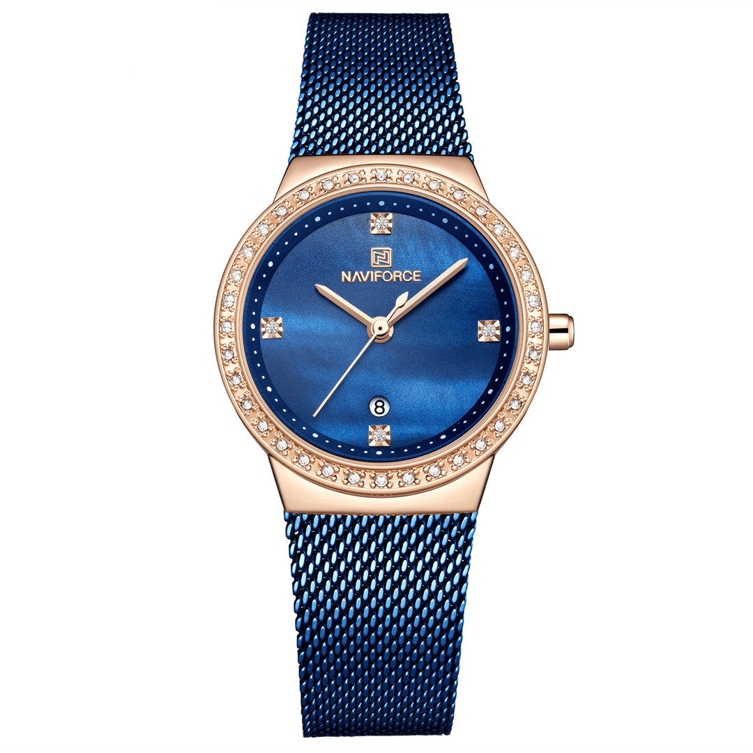 NAVIFORCE 5005 Crystal Casual Style Ladies Wrist Watch Waterproof Stainless Steel Band Quartz Watch - Trendha