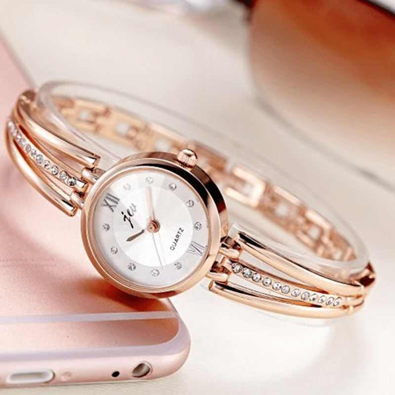 JW 3512 Fashion round Dial Rhinestones Alloy Lady Bracelet Bangle Women Dress Quartz Watch - Trendha