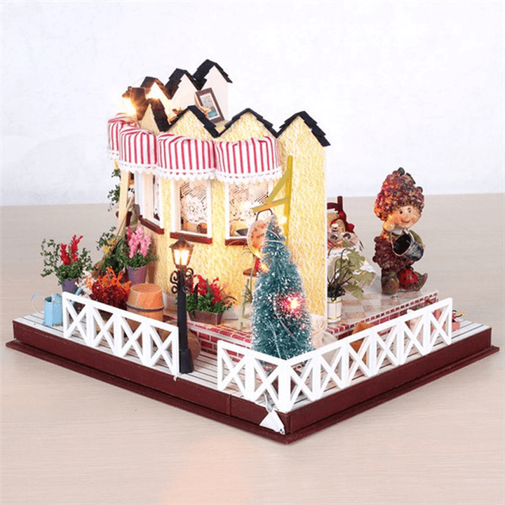 Hoomeda LY001 Herb Tea Vanilla Milk Tea House DIY Dollhouse with Music Light Cover Miniature Model - Trendha