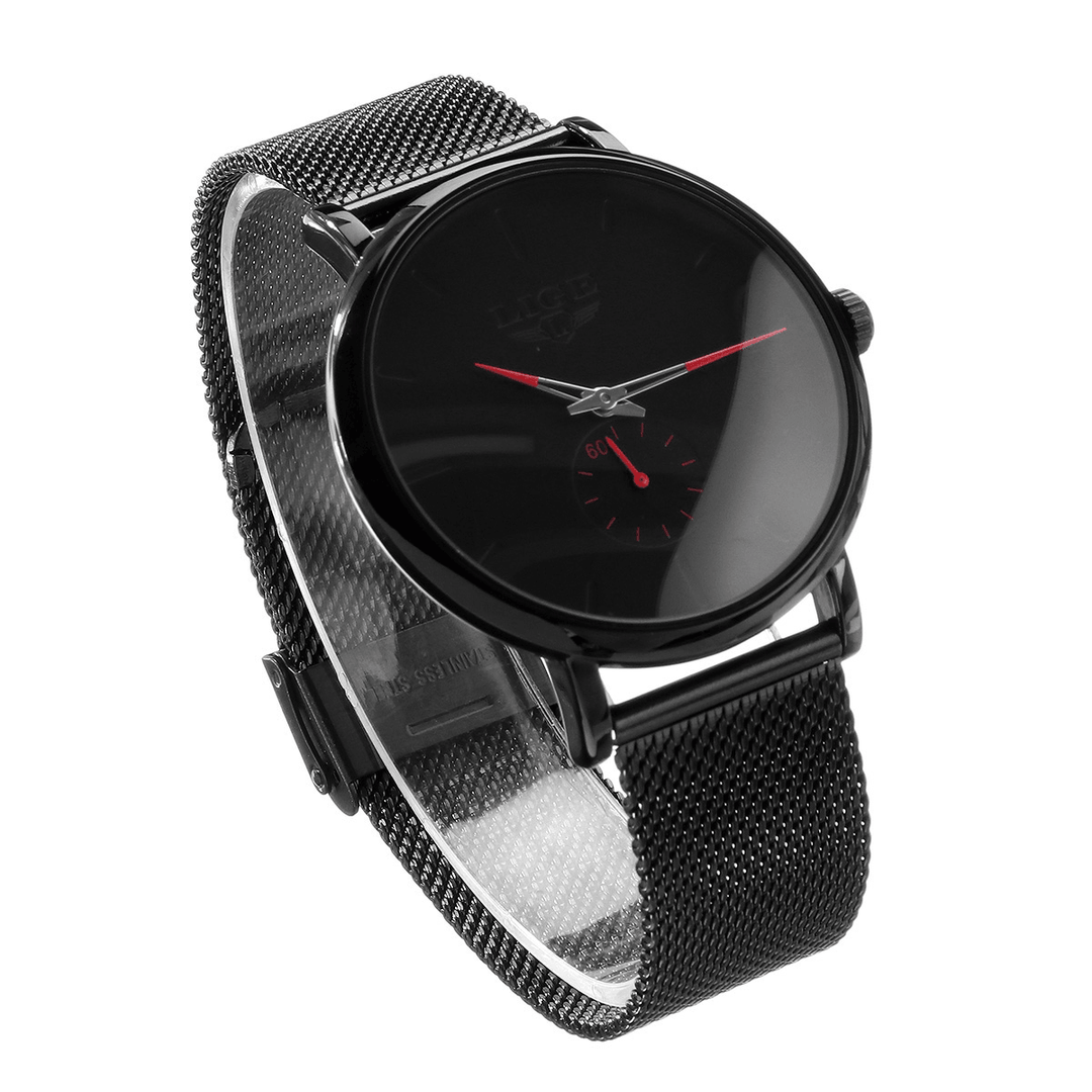 LIGE LG9915 Casual Fashion Ultra-Thin Stainless Steel Strap Waterproof Men Quartz Watch - Trendha