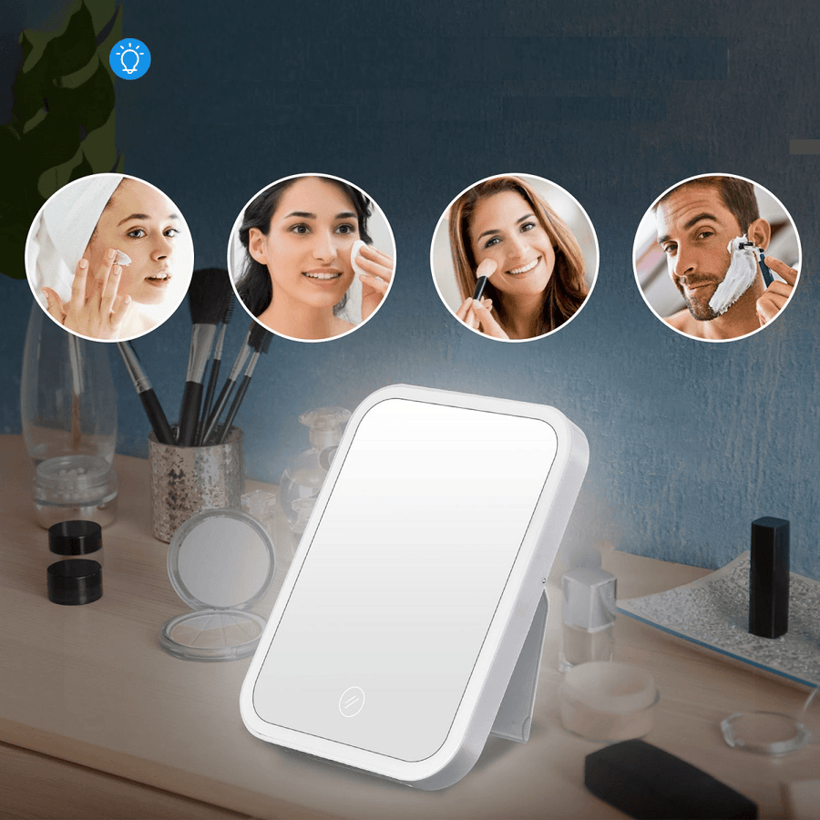 Makeup Mirrors Portable LED Lighted Switch for Tabletop Bathroom Travel Brightness Square Makeup Cosmetic Mirror - Trendha