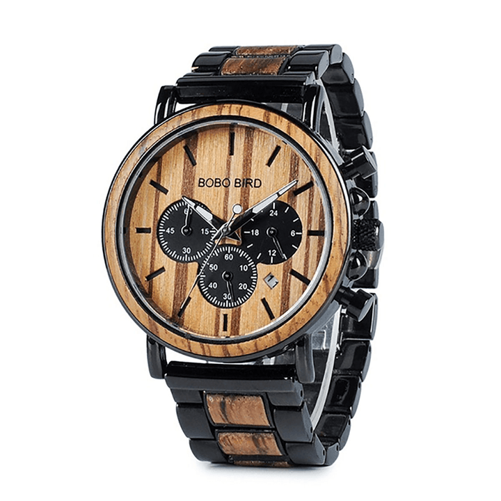 BOBO BIRD P09 Men Casual Wooden Date Display Wristwatches Quartz Watch with Box - Trendha