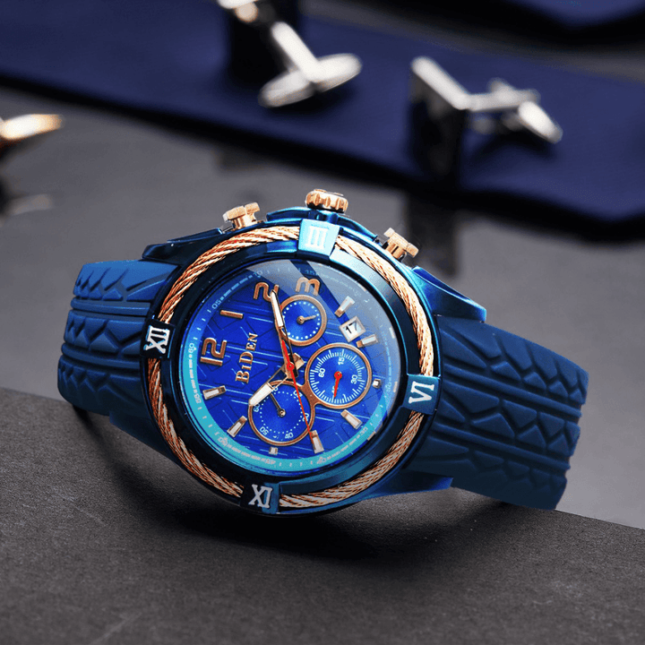 BIDEN 0192 Military Style Chronograph Men Wrist Watch Silicone Strap Quartz Watches - Trendha