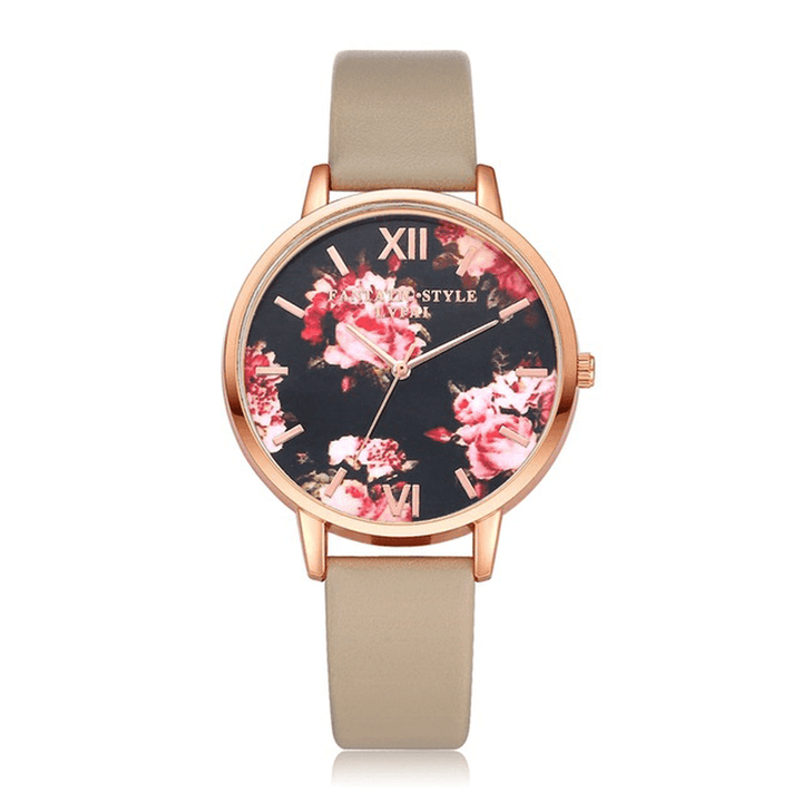 LVPAI P086 Flower Display Elegant Design Ladies Wrist Watch PU Leather Band Quartz Watch - Trendha