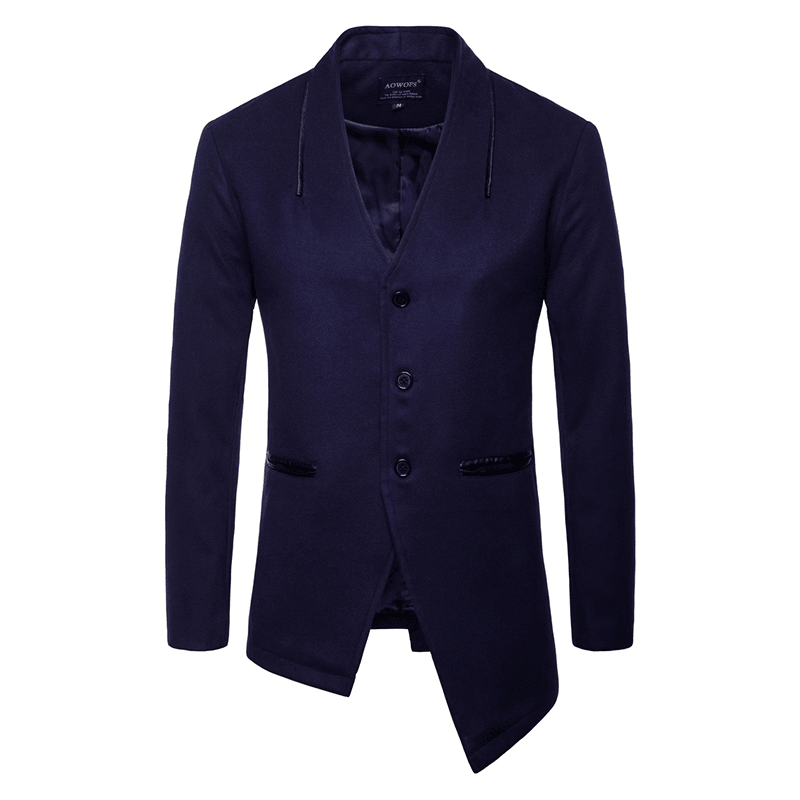 Irregular British Style Solid Color Suit V-Neck Trench Coat Blazers for Men - Trendha
