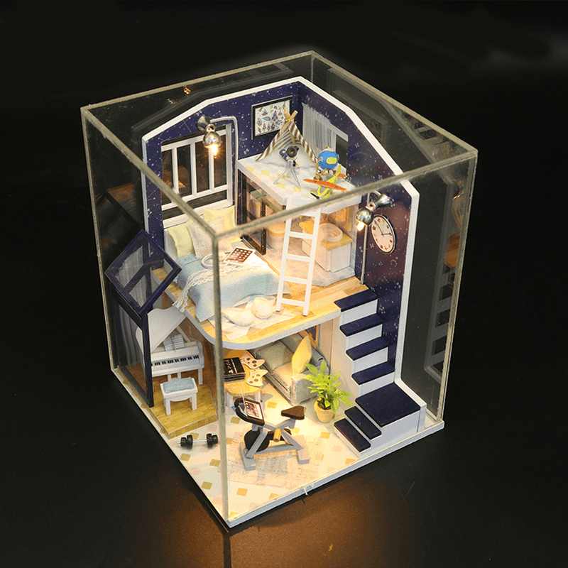 Hoomeda M041 DIY Doll House Shining Star with Cover Miniature Furnish Music Light Gift Decor Toys - Trendha