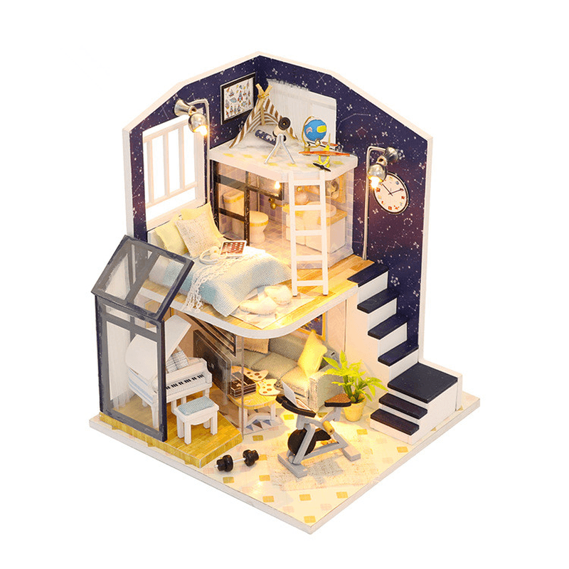 Hoomeda M041 DIY Doll House Shining Star with Cover Miniature Furnish Music Light Gift Decor Toys - Trendha