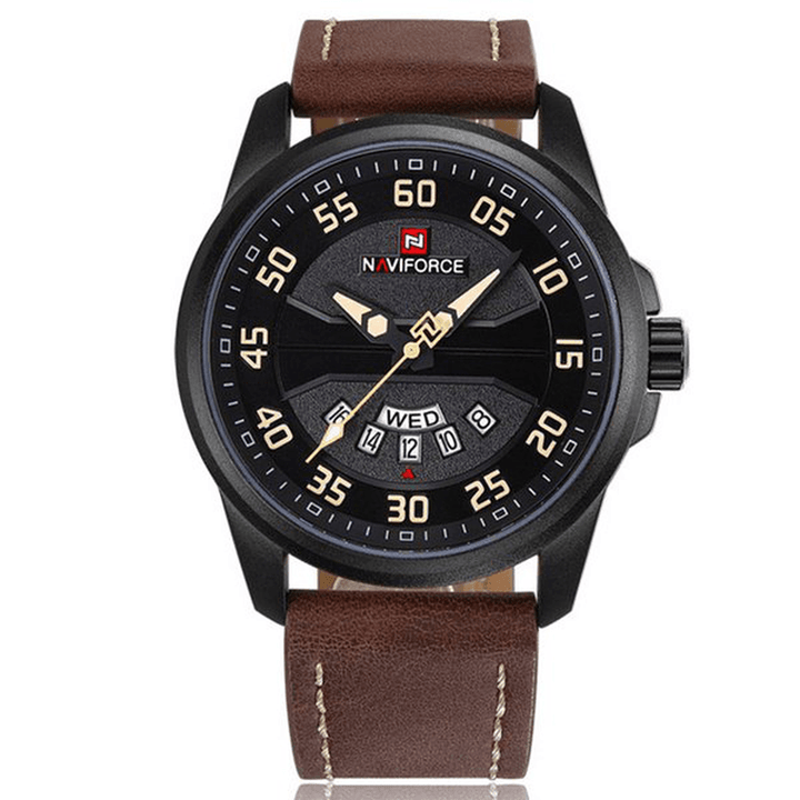NAVIFORCE NF9124 - Men's Quartz Wrist Watch with Leather Strap & Simple Dial - Trendha